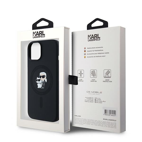 Coque MagSafe pour Apple iPhone 15 Plus, Karl Lagerfeld, Silicone Karl & Choupette, Noire