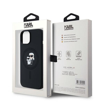 Coque MagSafe pour Apple iPhone 15 Plus, Karl Lagerfeld, Silicone Karl & Choupette, Noire