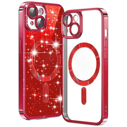 Coque MagSafe pour Apple iPhone 15 Plus, Techsuit, Luxury Glitter, Rouge