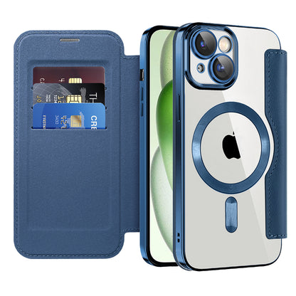 Coque MagSafe pour Apple iPhone 15 Plus, Techsuit, SmartMag Book, Bleue