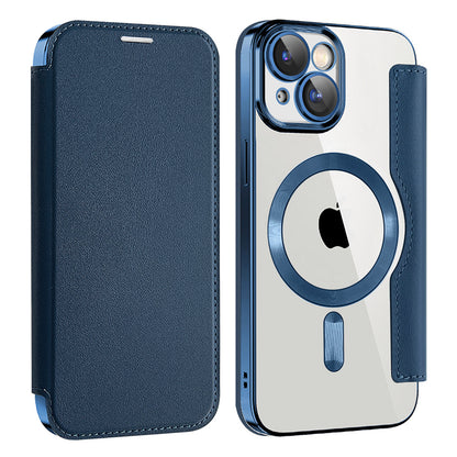 Coque MagSafe pour Apple iPhone 15 Plus, Techsuit, SmartMag Book, Bleue