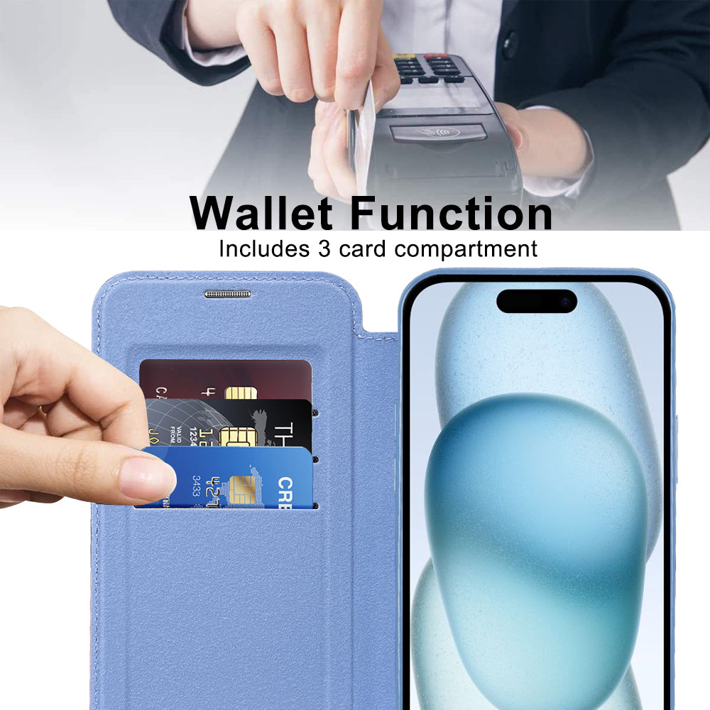 Coque MagSafe pour Apple iPhone 15 Plus, Techsuit, SmartMag Book, Bleu