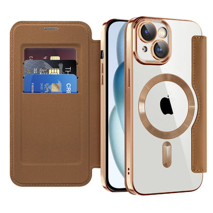 Coque MagSafe pour Apple iPhone 15 Plus, Techsuit, SmartMag Book, Marron
