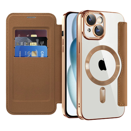 Coque MagSafe pour Apple iPhone 15 Plus, Techsuit, SmartMag Book, Marron