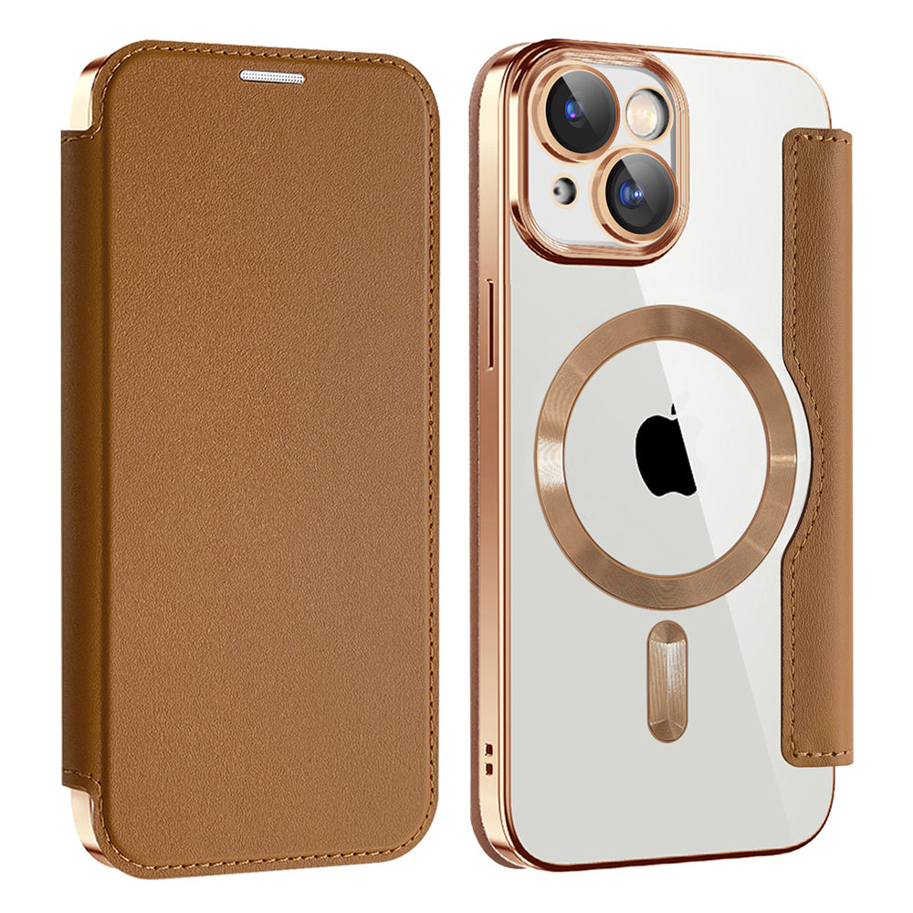 Coque MagSafe pour Apple iPhone 15 Plus, Techsuit, SmartMag Book, Marron