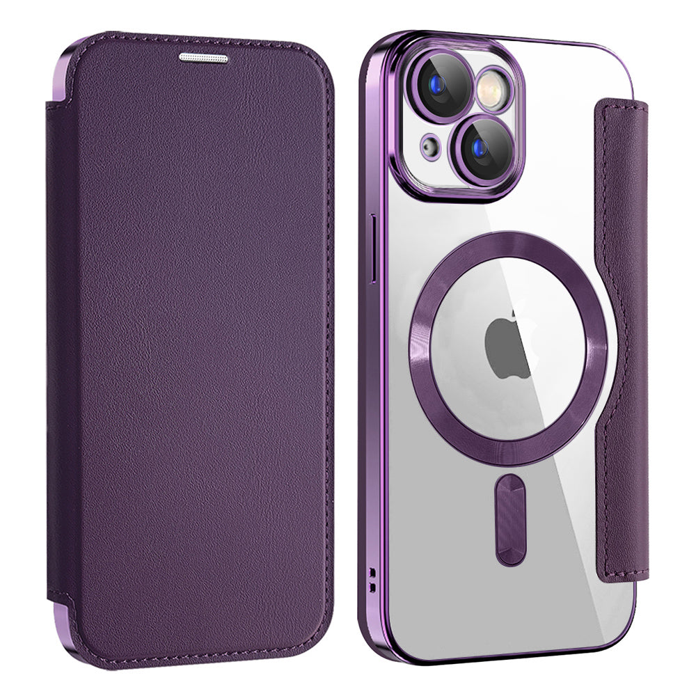 Coque MagSafe pour Apple iPhone 15 Plus, Techsuit, SmartMag Book, Violet