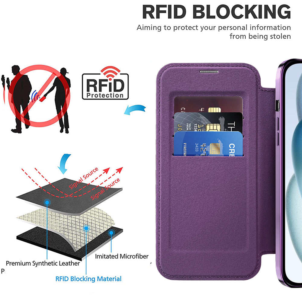 Coque MagSafe pour Apple iPhone 15 Plus, Techsuit, SmartMag Book, Violet