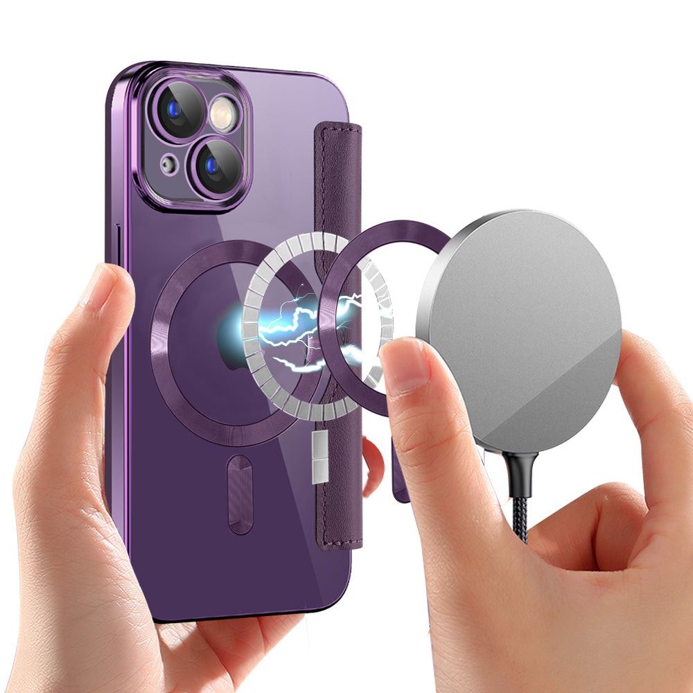 Coque MagSafe pour Apple iPhone 15 Plus, Techsuit, SmartMag Book, Violet