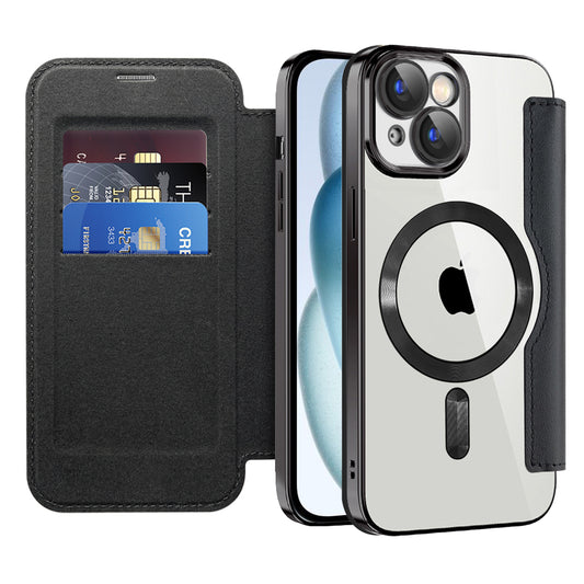 Coque MagSafe pour Apple iPhone 15 Plus, Techsuit, SmartMag Book, Noire