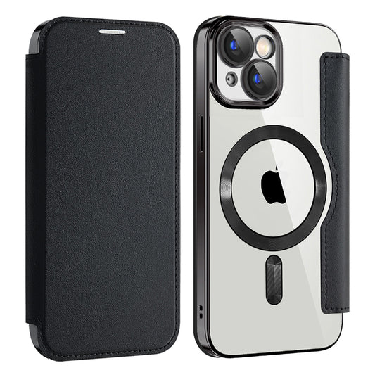 Coque MagSafe pour Apple iPhone 15 Plus, Techsuit, SmartMag Book, Noire