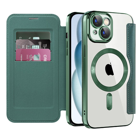 Coque MagSafe pour Apple iPhone 15 Plus, Techsuit, SmartMag Book, Vert