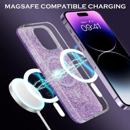 Coque MagSafe pour Apple iPhone 15 Plus, Techsuit, Paillettes Scintillantes, Violet