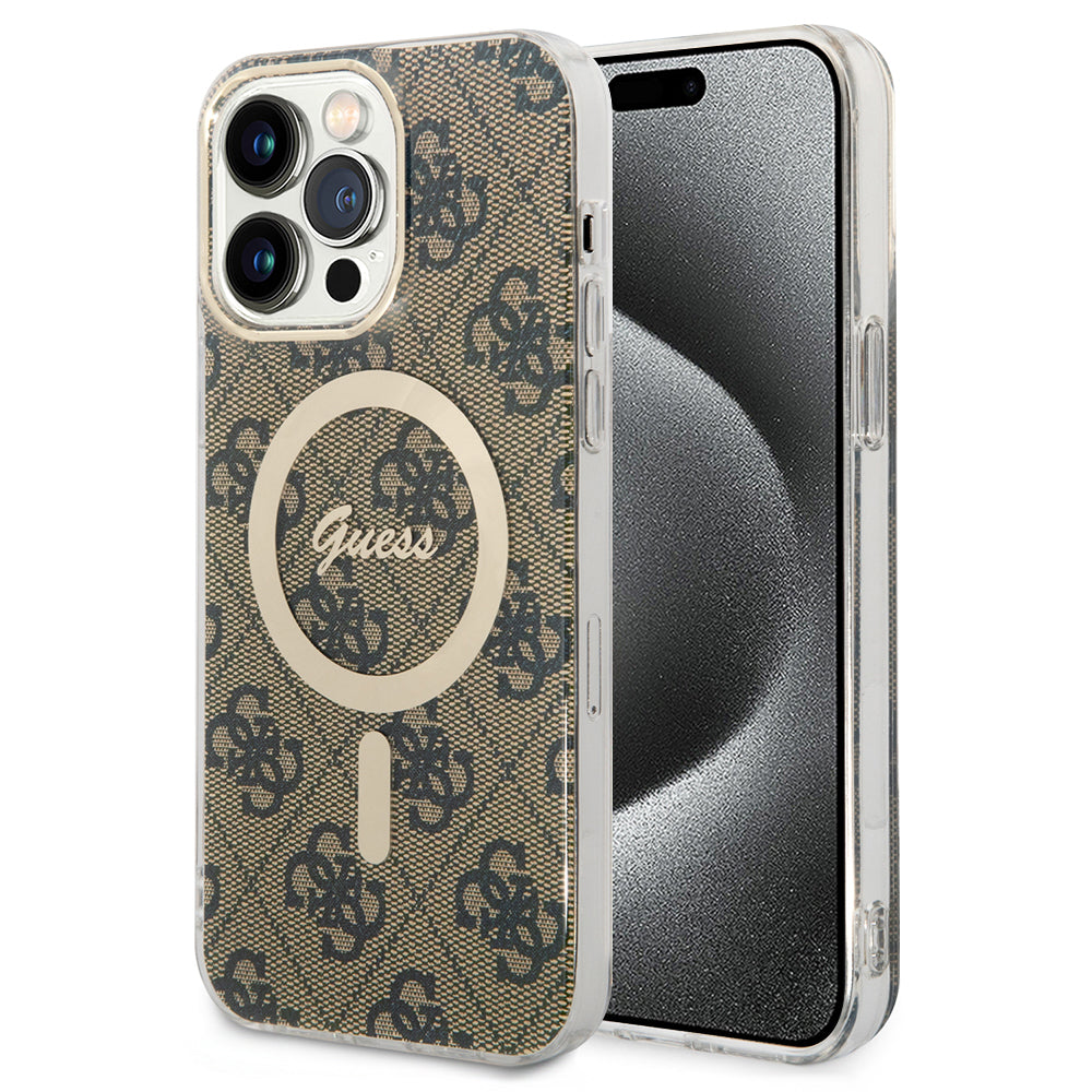 Étui MagSafe pour Apple iPhone 15 Pro, Guess, 4G IML, Marron GUHMP15LH4STW