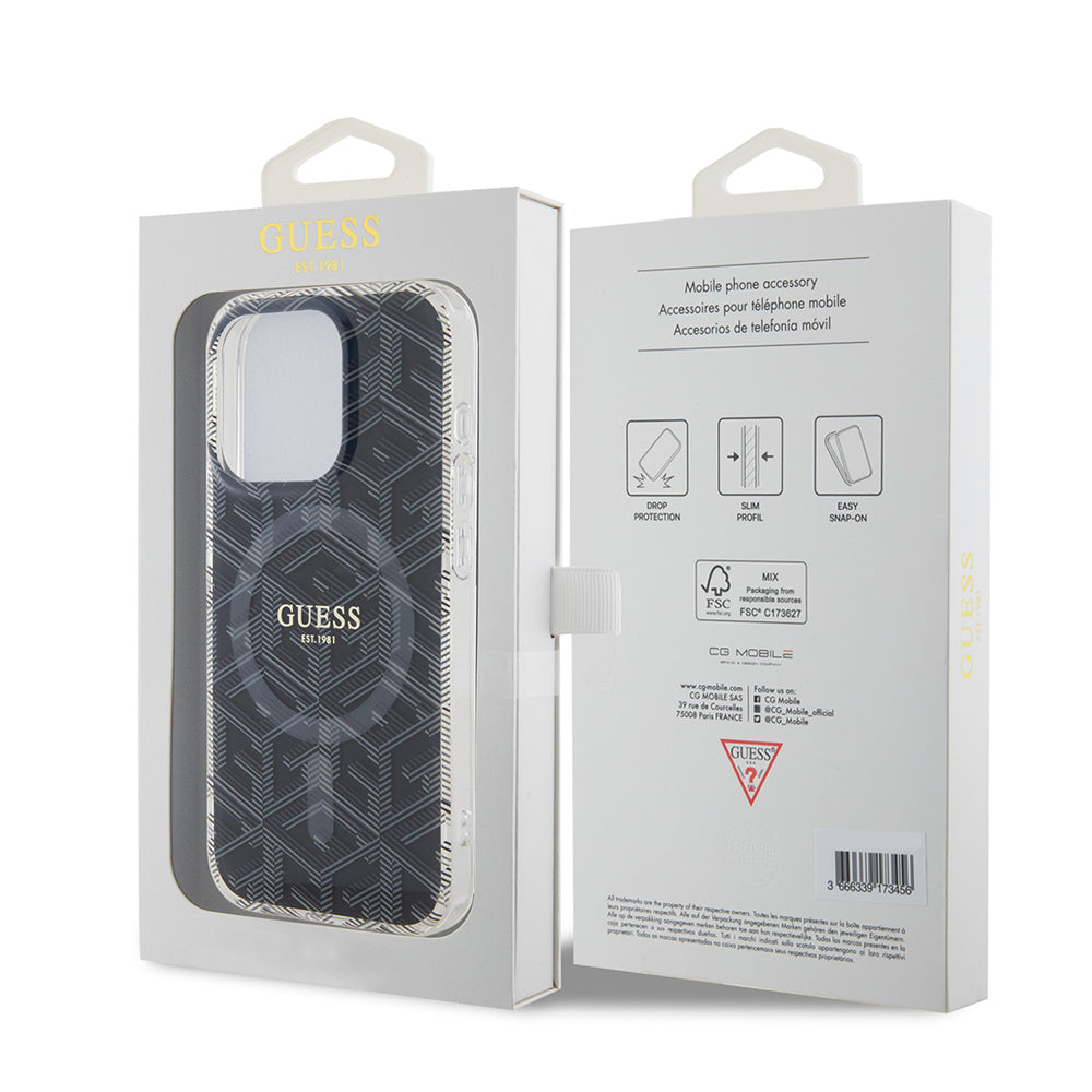 Étui MagSafe pour Apple iPhone 15 Pro, Guess, IML Gcube, Noir