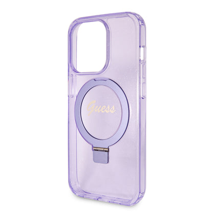Coque MagSafe pour Apple iPhone 15 Pro, Guess, IML Ring Stand Glitter, Violet