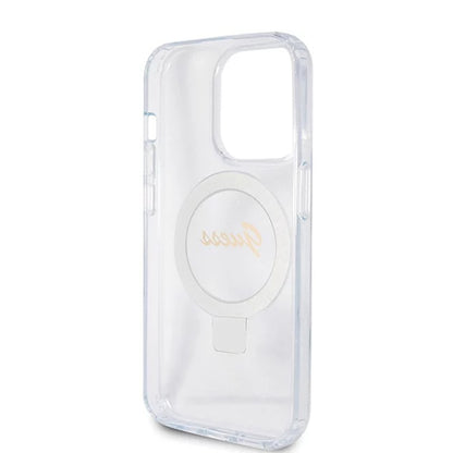Coque MagSafe pour Apple iPhone 15 Pro, Guess, IML Ring Stand Glitter, Transparente