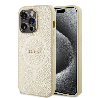Étui MagSafe pour Apple iPhone 15 Pro, Guess, Saffiano, Beige