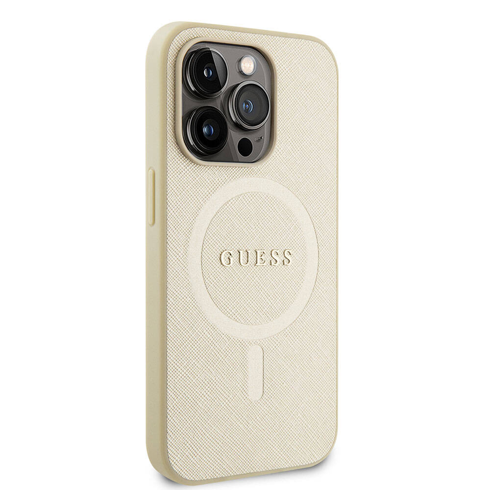 Étui MagSafe pour Apple iPhone 15 Pro, Guess, Saffiano, Beige