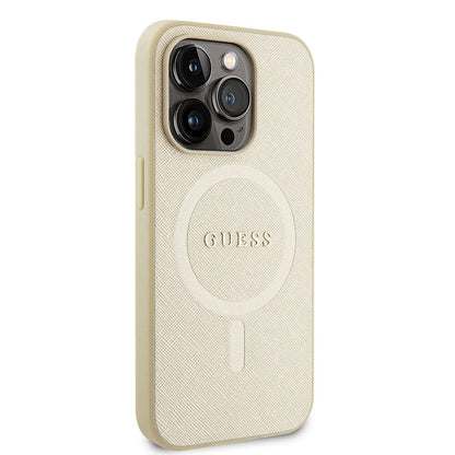 Étui MagSafe pour Apple iPhone 15 Pro, Guess, Saffiano, Beige
