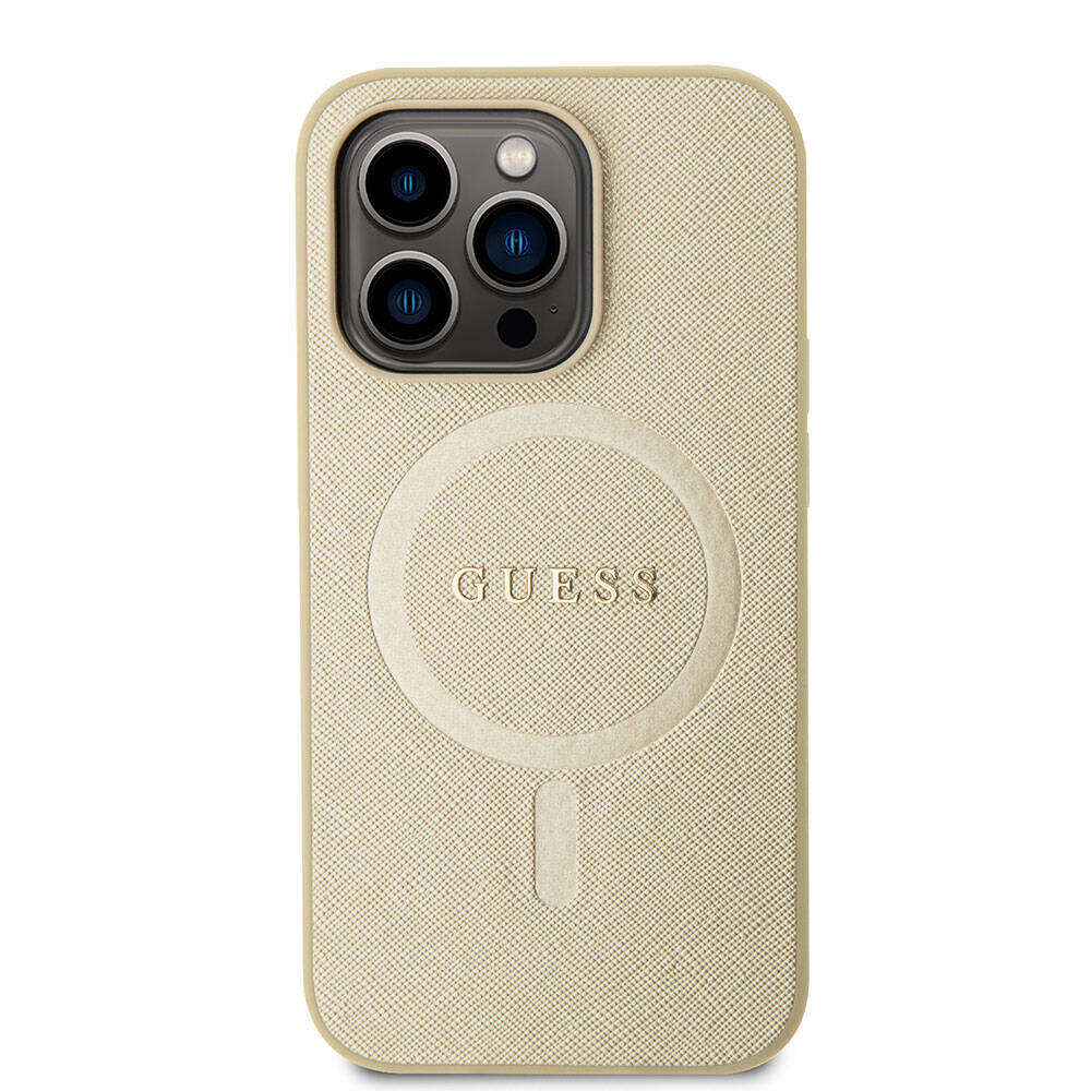 Étui MagSafe pour Apple iPhone 15 Pro, Guess, Saffiano, Beige