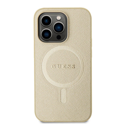 Étui MagSafe pour Apple iPhone 15 Pro, Guess, Saffiano, Beige