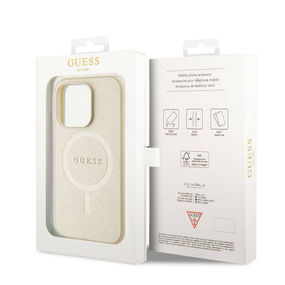 Étui MagSafe pour Apple iPhone 15 Pro, Guess, Saffiano, Beige