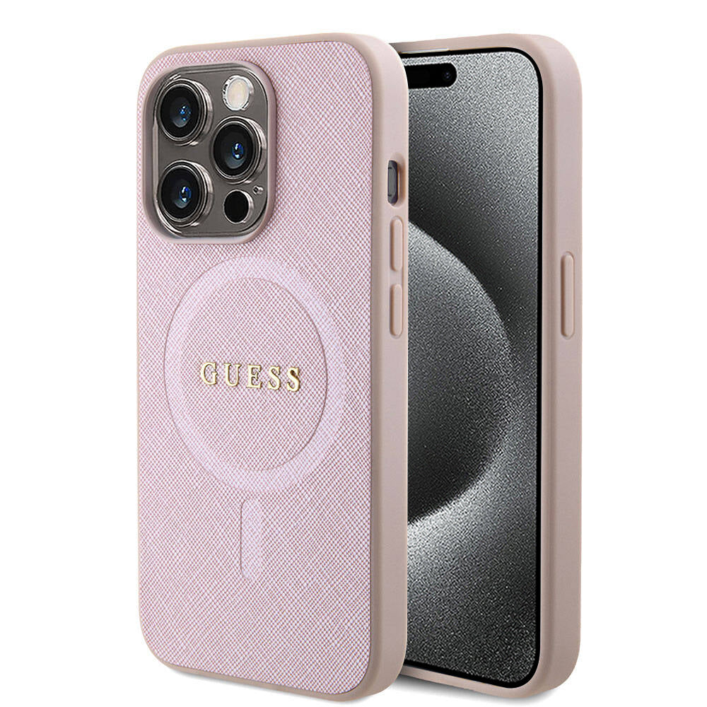 Étui MagSafe pour Apple iPhone 15 Pro, Guess, Saffiano, Rose