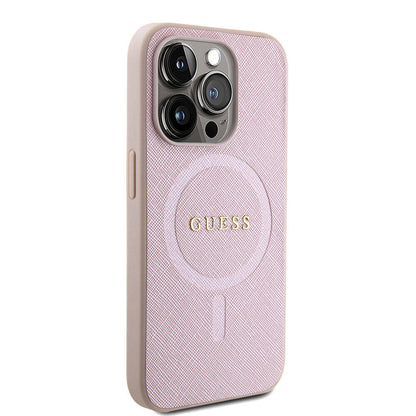 Étui MagSafe pour Apple iPhone 15 Pro, Guess, Saffiano, Rose
