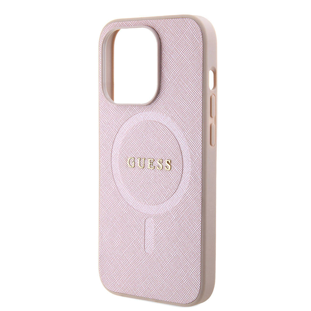 Étui MagSafe pour Apple iPhone 15 Pro, Guess, Saffiano, Rose
