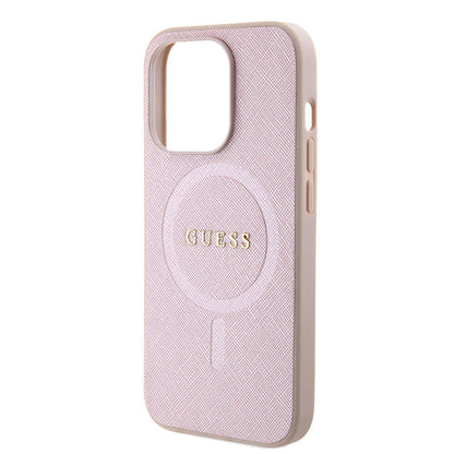 Étui MagSafe pour Apple iPhone 15 Pro, Guess, Saffiano, Rose