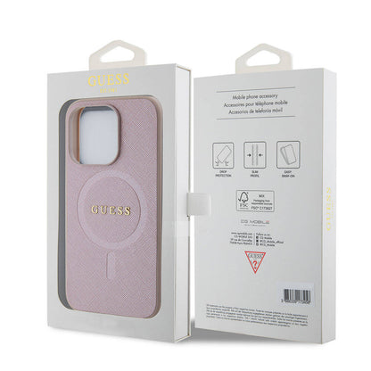 Étui MagSafe pour Apple iPhone 15 Pro, Guess, Saffiano, Rose