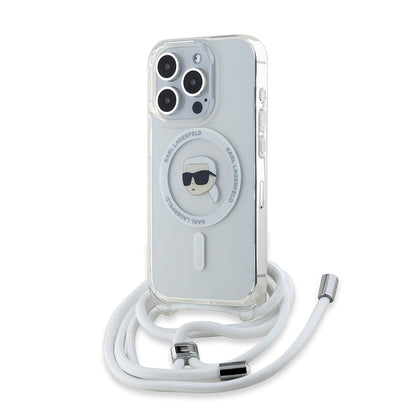 Coque MagSafe pour Apple iPhone 15 Pro, Karl Lagerfeld, IML Crossbody Karl's Head, Transparente