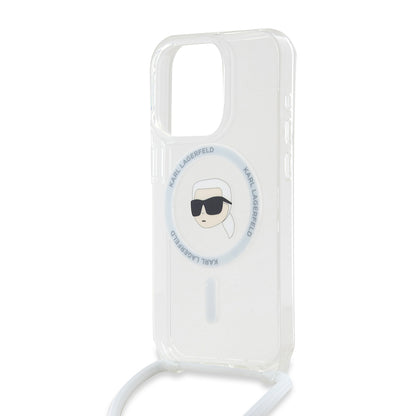 Coque MagSafe pour Apple iPhone 15 Pro, Karl Lagerfeld, IML Crossbody Karl's Head, Transparente