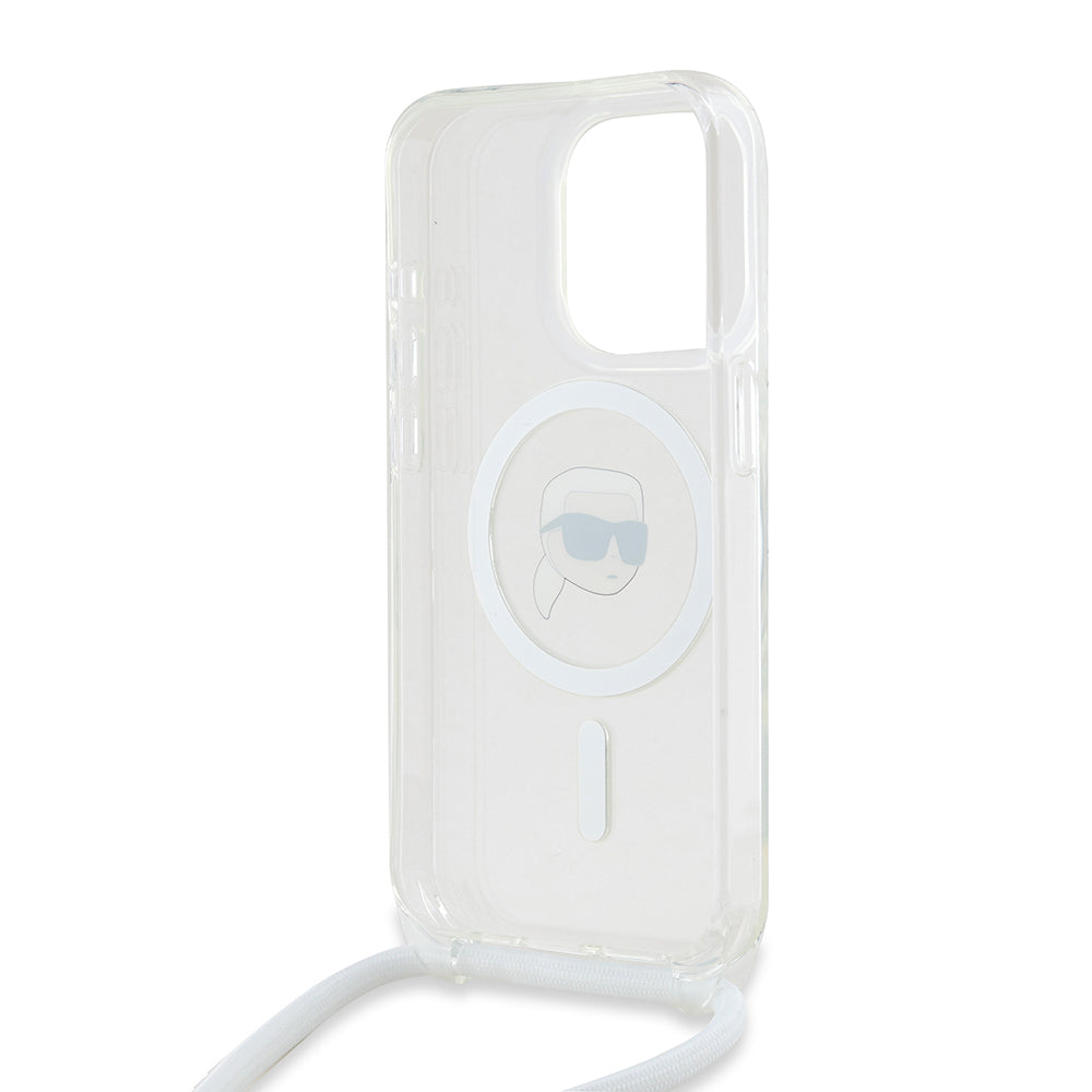 Coque MagSafe pour Apple iPhone 15 Pro, Karl Lagerfeld, IML Crossbody Karl's Head, Transparente