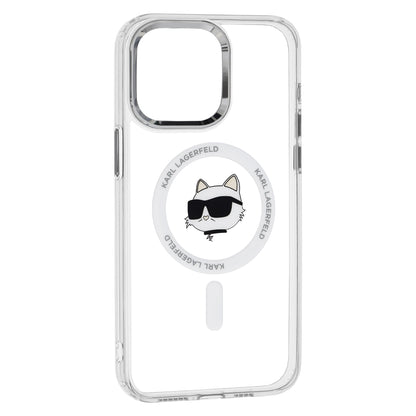 Étui MagSafe pour Apple iPhone 15 Pro, Karl Lagerfeld, IML Metal Choupette's Head, Blanc.