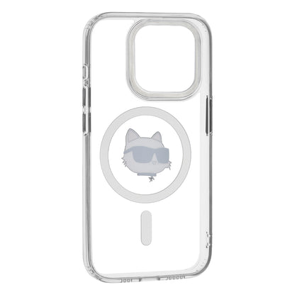 Étui MagSafe pour Apple iPhone 15 Pro, Karl Lagerfeld, IML Metal Choupette's Head, Blanc.