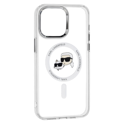 Coque MagSafe pour Apple iPhone 15 Pro, Karl Lagerfeld, IML Metal Karl & Choupette's Heads, Blanche
