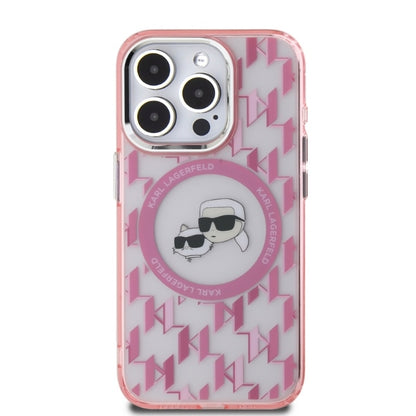 MagSafe Case for Apple iPhone 15 Pro, Karl Lagerfeld, IML Monogram Karl & Choupette's Heads, Pink