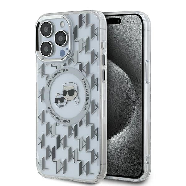 MagSafe Case for Apple iPhone 15 Pro, Karl Lagerfeld, IML Monogram Karl & Choupette's Heads, Transparent