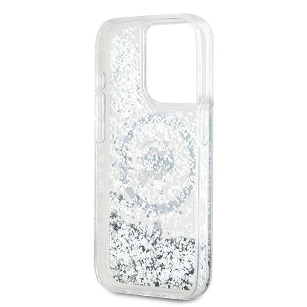 Coque MagSafe pour Apple iPhone 15 Pro, Karl Lagerfeld, Liquid Glitter Karl's Head, Transparente