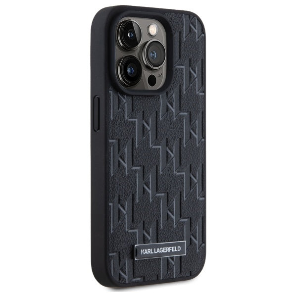Étui MagSafe pour Apple iPhone 15 Pro, Karl Lagerfeld, Logo Métal Monogramme, Noir