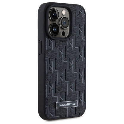 Étui MagSafe pour Apple iPhone 15 Pro, Karl Lagerfeld, Logo Métal Monogramme, Noir