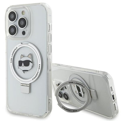 Coque MagSafe pour Apple iPhone 15 Pro, Karl Lagerfeld, Ring Stand Choupette's Head, Blanche
