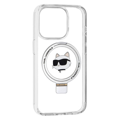 Coque MagSafe pour Apple iPhone 15 Pro, Karl Lagerfeld, Ring Stand Choupette's Head, Blanche