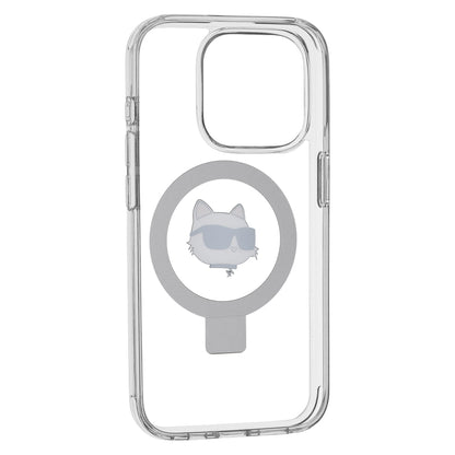 Coque MagSafe pour Apple iPhone 15 Pro, Karl Lagerfeld, Ring Stand Choupette's Head, Blanche