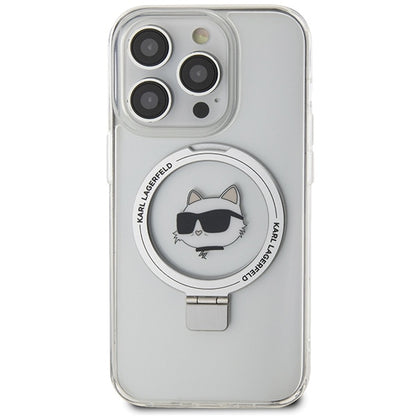 Coque MagSafe pour Apple iPhone 15 Pro, Karl Lagerfeld, Ring Stand Choupette's Head, Blanche