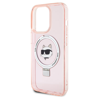 MagSafe Case for Apple iPhone 15 Pro, Karl Lagerfeld, Ring Stand Choupette's Head, Pink