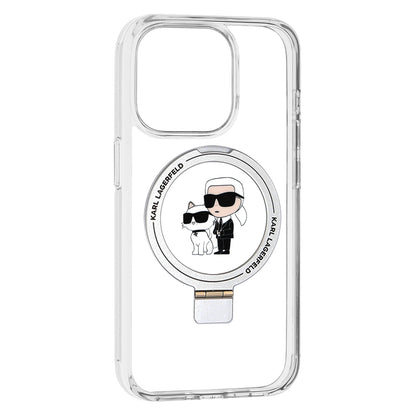 Coque MagSafe pour Apple iPhone 15 Pro, Karl Lagerfeld, Ring Stand Karl & Choupette, Blanche