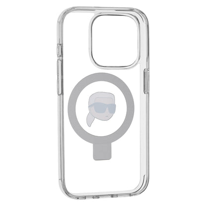 Coque MagSafe pour Apple iPhone 15 Pro, Karl Lagerfeld, Ring Stand Karl's Head, Blanche