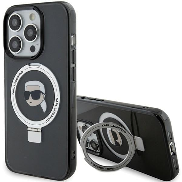 Coque MagSafe pour Apple iPhone 15 Pro, Karl Lagerfeld, Ring Stand Karl's Head, Noire